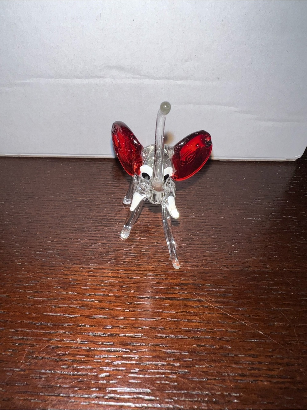 Glass Elephant Figurine with Red Ears - Decorative Home Accent